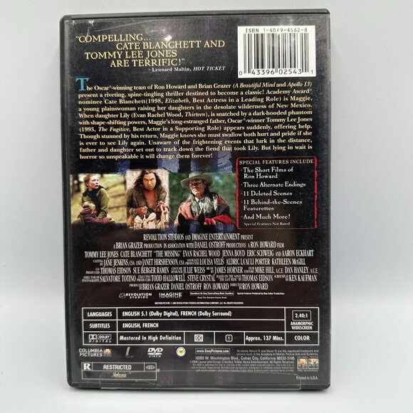 The Missing Widescreen Special Edition DVD 2003 Tommy Lee Jones Cate Blanchett R - Picture 2 of 4